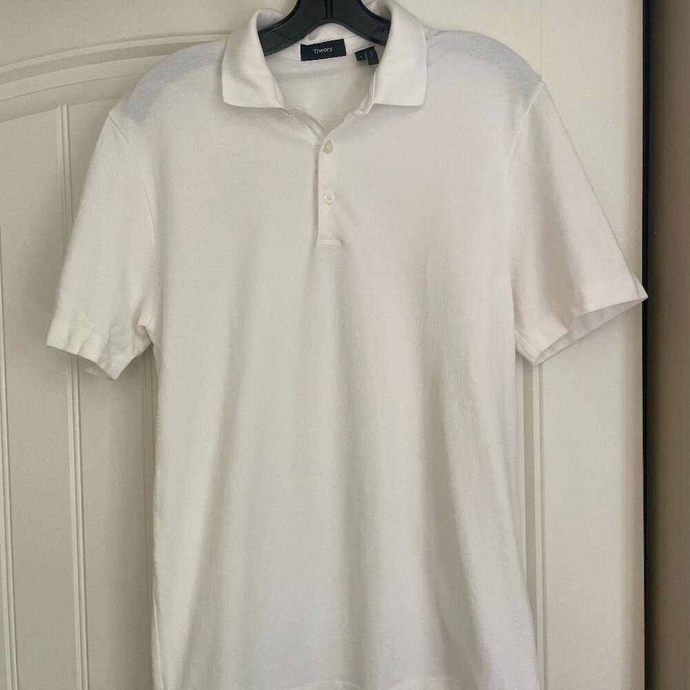 Theory White Piqué Polo Shirt – Size S – 100% Cotton Classic Fit
